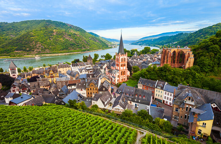 The quaint town of Bacharach on the Rhine river.