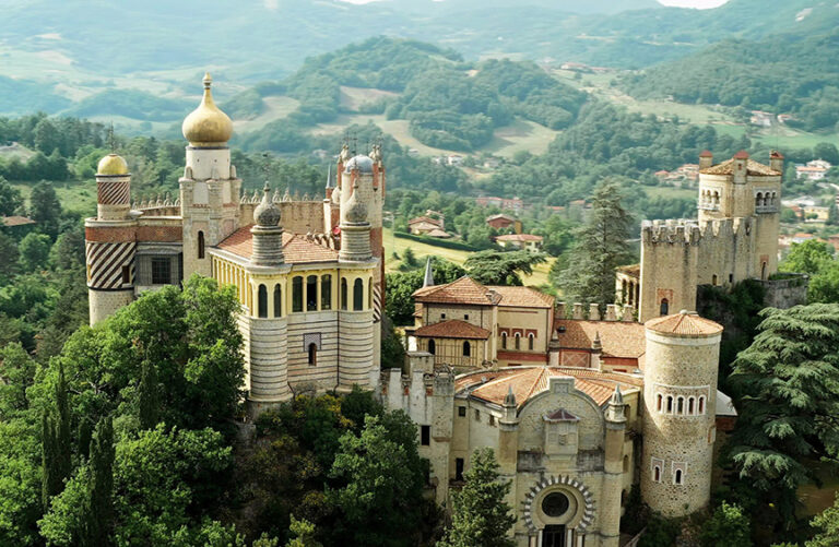 Aerial view of Rocchetta Mattei Castle