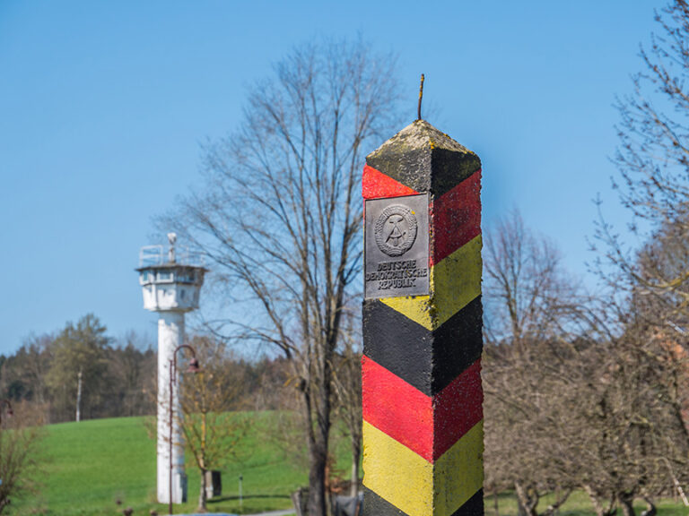 East Germany boundary post and guard tower