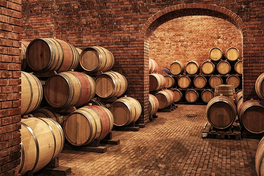 Barrels in a Wine Cellar